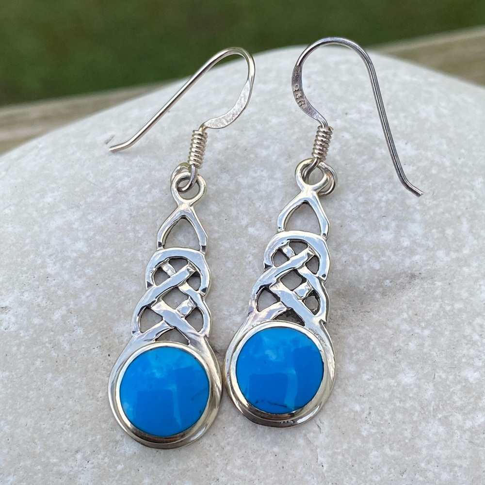 Turquoise .925 Sterling Silver Celtic knot dangle earrings